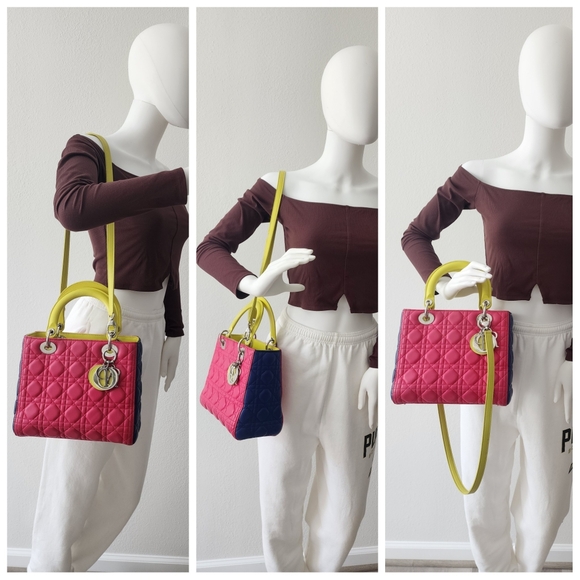 Auth Dior Lady Dior Lambskin Cannage Medium Pink Handbag - Picture 4 of 15